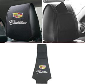 img 4 attached to 🚗 2-Pack Cadillac Headrest Covers - Luxury Black Velveteen Fabric with Car Logo - Universal Fit for All Car Models