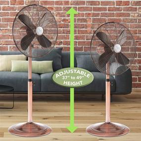 img 2 attached to 🌀 Silent Oscillating Floor Fan - Adjustable 37-49 Inches Height, Large 16” Pedestal Fan for Bedroom, Office, Shop, House - Black Pearl (Copper)