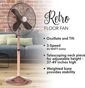 img 1 attached to 🌀 Silent Oscillating Floor Fan - Adjustable 37-49 Inches Height, Large 16” Pedestal Fan for Bedroom, Office, Shop, House - Black Pearl (Copper)