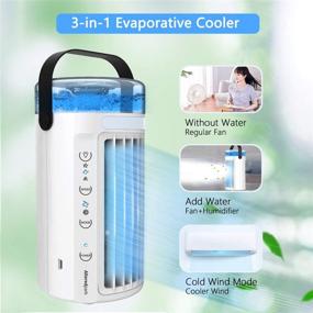 img 2 attached to 🌀 Altered Park Portable Air Conditioner Fan, Personal Cooler Ultra Quiet Desk Fan Mini Air Cooler with 7 Colors LED Light, 3 Speeds, 2-Wind Mode, Air Circulator Humidifier Misting Fan for Home Office