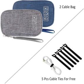 img 3 attached to 🔌 Органайзер для кабелей: умный чехол для хранения кабелей во время путешествий с кабельными завязками - серый+синий