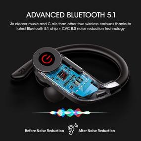 img 1 attached to 🎧 Беспроводные наушники JAKE DAVY Bluetooth - 50 часов воспроизведения, шумоподавление, глубокий бас, стерео звук, водонепроницаемость IPX7 - идеально подходят для спорта, тренировок, бега, занятий в спортзале