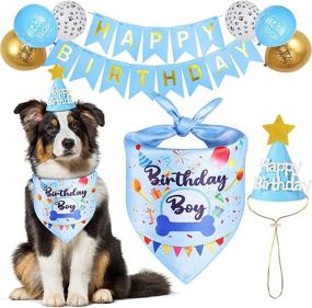 img 4 attached to 🎉 Dog Birthday Party Bandana Kit - 18 PCS, Cute Boy Girl Supplies with Hat, Happy Birthday Banner & Flag, Balloons, Triangle Scarf for First Birthday Outfit Decorations