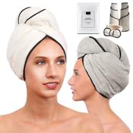 👑 luxeris microfiber hair towel for women - ultra absorbent drying twist wrap for curly, long, thin, or short hair – anti frizz turban for sleeping and showering 2 pack plus soft headband (ivory/grey) logo