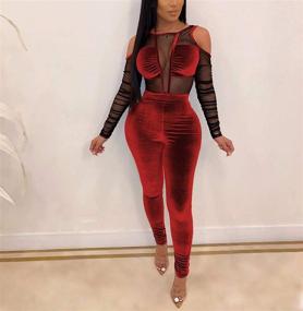 img 2 attached to 🔥 IyMoo Women's Sexy Jumpsuits for Clubwear - Thin Mesh Long Sleeve Bodycon Bodysuit Romper