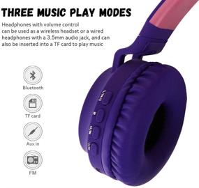 img 2 attached to 🎧 Kids Cat Ear Bluetooth 5.0 Headphones: Foldable On-Ear Stereo Wireless Headset with Mic, LED Light, and Volume Control - FM Radio/TF Card/Aux Compatible for Smartphones, PC, Tablet (Blue)