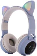 🎧 kids cat ear bluetooth 5.0 headphones: foldable on-ear stereo wireless headset with mic, led light, and volume control - fm radio/tf card/aux compatible for smartphones, pc, tablet (blue) logo