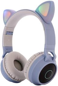 img 4 attached to 🎧 Kids Cat Ear Bluetooth 5.0 Headphones: Foldable On-Ear Stereo Wireless Headset with Mic, LED Light, and Volume Control - FM Radio/TF Card/Aux Compatible for Smartphones, PC, Tablet (Blue)