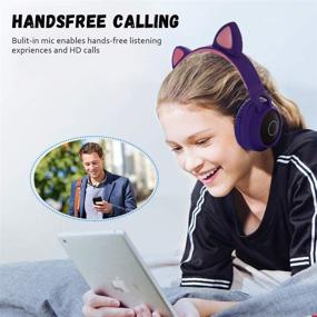 img 3 attached to 🎧 Kids Cat Ear Bluetooth 5.0 Headphones: Foldable On-Ear Stereo Wireless Headset with Mic, LED Light, and Volume Control - FM Radio/TF Card/Aux Compatible for Smartphones, PC, Tablet (Blue)