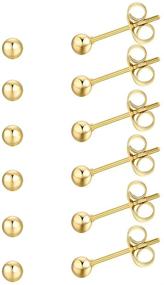 img 3 attached to 💍 FOSIR 14K Gold Plated Round Ball Stud Earrings: 6 Pairs of Tiny Women's & Girls' Surgical Stainless Steel Studs in Sizes 2-6mm