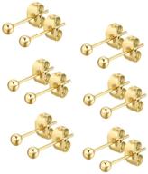 💍 fosir 14k gold plated round ball stud earrings: 6 pairs of tiny women's & girls' surgical stainless steel studs in sizes 2-6mm logo