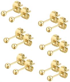 img 4 attached to 💍 FOSIR 14K Gold Plated Round Ball Stud Earrings: 6 Pairs of Tiny Women's & Girls' Surgical Stainless Steel Studs in Sizes 2-6mm