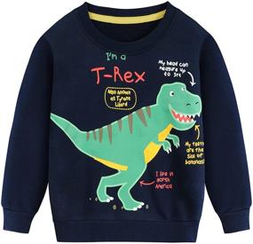 img 4 attached to Trendy Long Sleeve Truck Dinosaur Crewneck Sweatshirts for Toddler Boys - Fashionable Kids Tops