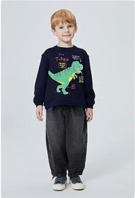 img 3 attached to Trendy Long Sleeve Truck Dinosaur Crewneck Sweatshirts for Toddler Boys - Fashionable Kids Tops