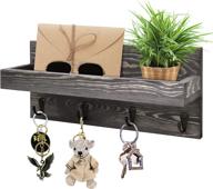 🔑 efficient wall-mounted kiwoen key holder: vintage rustic wooden shelf with mail organizer and 4 key hooks – perfect for living room, kitchen, bathroom, and office (gray) логотип