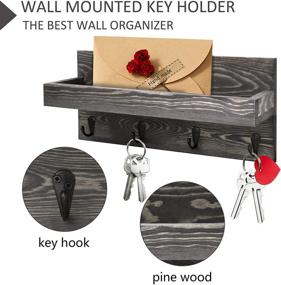 img 2 attached to 🔑 Efficient Wall-Mounted KIWOEN Key Holder: Vintage Rustic Wooden Shelf with Mail Organizer and 4 Key Hooks – Perfect for Living Room, Kitchen, Bathroom, and Office (Gray)