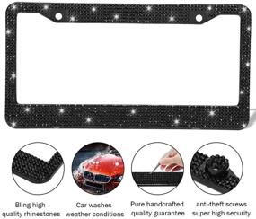 img 2 attached to OTOSTAR Pure Handmade 1000 Pcs 8 Facets Waterproof Bling Bling Rhinestones Stainless Steel License Plate Frame With Matching Screws Caps (Black)