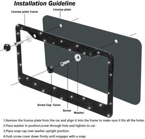 img 1 attached to OTOSTAR Pure Handmade 1000 Pcs 8 Facets Waterproof Bling Bling Rhinestones Stainless Steel License Plate Frame With Matching Screws Caps (Black)