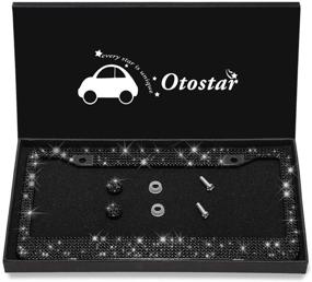 img 4 attached to OTOSTAR Pure Handmade 1000 Pcs 8 Facets Waterproof Bling Bling Rhinestones Stainless Steel License Plate Frame With Matching Screws Caps (Black)