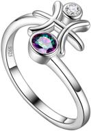 🌈 cute adjustable rainbow mystic topaz zodiac sign ring in 925 sterling silver with zirconia, featuring 12 constellation celestial statement design – astrology horoscope jewelry gift for christmas, wedding, and valentine's day logo