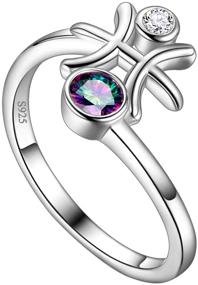 img 4 attached to 🌈 Cute Adjustable Rainbow Mystic Topaz Zodiac Sign Ring in 925 Sterling Silver with Zirconia, Featuring 12 Constellation Celestial Statement Design – Astrology Horoscope Jewelry Gift for Christmas, Wedding, and Valentine's Day