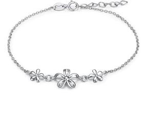 img 4 attached to 🌼 Dainty Sterling Silver Daisy Flower Pearl Snake Chain Bracelet for Women, Teens, and Girls