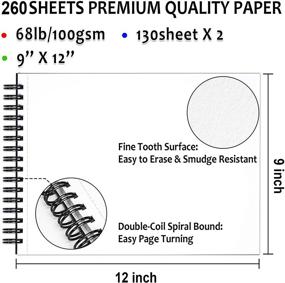 img 2 attached to 📒 Shuttle Art 9”x12” Sketch Pad, 260 Sheets: Pack of 2, Spiral Bound Drawing Pad with Durable Acid-Free Paper – Ideal Sketch Book for Kids, Teens & Adults