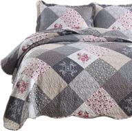 🌸 enjohos grey floral queen quilt sets with shams - all season reversible bedspread for queen bed - microfiber floral daybed bedding - 3-piece coverlet set (grey flower plaid2) logo