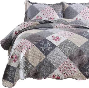 img 4 attached to 🌸 ENJOHOS Grey Floral Queen Quilt Sets with Shams - All Season Reversible Bedspread for Queen Bed - Microfiber Floral Daybed Bedding - 3-Piece Coverlet Set (Grey Flower Plaid2)