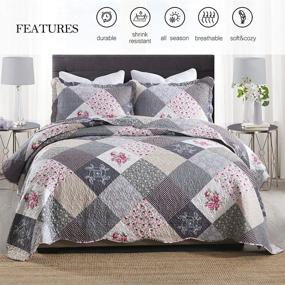 img 3 attached to 🌸 ENJOHOS Grey Floral Queen Quilt Sets with Shams - All Season Reversible Bedspread for Queen Bed - Microfiber Floral Daybed Bedding - 3-Piece Coverlet Set (Grey Flower Plaid2)