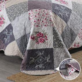 img 2 attached to 🌸 ENJOHOS Grey Floral Queen Quilt Sets with Shams - All Season Reversible Bedspread for Queen Bed - Microfiber Floral Daybed Bedding - 3-Piece Coverlet Set (Grey Flower Plaid2)