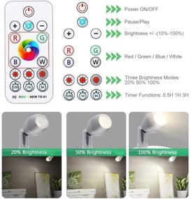 img 2 attached to 🔦 Enhance Your Space with RGB Wireless LED Spotlight - Battery Operated Accent Lights | Dimmable Uplight with Remote | Stick on Anywhere Wall Light - 2 Pack