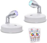 🔦 enhance your space with rgb wireless led spotlight - battery operated accent lights | dimmable uplight with remote | stick on anywhere wall light - 2 pack логотип