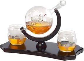 img 4 attached to Globe Whiskey Decanter Set with 2 Whisky Glasses - Elegant Mahogany Base Tray - Gift Packaging - Antique Ship Whiskey Dispenser for Liquor, Scotch, Bourbon - Perfect Christmas Holiday Gift