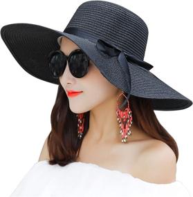 img 4 attached to 🏖️ Summer Beach Hats for Women - Wide Brim Straw Sun Hat, Floppy and Foldable with UPF 50+ Protection, Roll up Cap Included