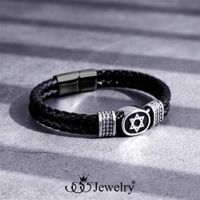 img 2 attached to Stainless Braided Leather Bracelet for Boys - 555Jewelry Boys' Jewelry Collection