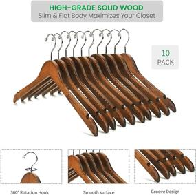 img 2 attached to Premium Retro Wooden Shirt and Dress Hangers - Pack of 10 | Anti-Rust Chrome Hook | Nature Smile Solid Gugertree Wood with Notches