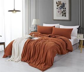 img 3 attached to 💤 ALAZURIA Bedding Duvet Cover Set: Wrinkled Style 100% Washed Microfiber, Ultra Soft, and Breathable in Clay Terracotta - Queen Size (1 Duvet Cover + 2 Pillow Cases)