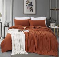 💤 alazuria bedding duvet cover set: wrinkled style 100% washed microfiber, ultra soft, and breathable in clay terracotta - queen size (1 duvet cover + 2 pillow cases) logo