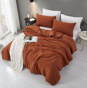 img 2 attached to 💤 ALAZURIA Bedding Duvet Cover Set: Wrinkled Style 100% Washed Microfiber, Ultra Soft, and Breathable in Clay Terracotta - Queen Size (1 Duvet Cover + 2 Pillow Cases)