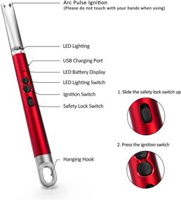 img 3 attached to 🔥 GUANGJU Candle Lighter - USB Rechargeable Grill Lighter with LED Lighting, Battery Display, Safety Switch - Windproof, Flameless Arc Lighter for Home, Kitchen, BBQ (Red)