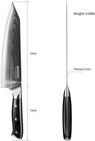 img 2 attached to 🔪 Нож шеф-повара Enowo Damascus 8 дюймов - премиальная рукоятка G10, тройная заклепка - бритвенно острый кухонный нож - японская нержавеющая сталь VG-10 - подарочная коробка - эргономичный дизайн - превосходное удержание режущей кромки - устойчив к пятнам и коррозии