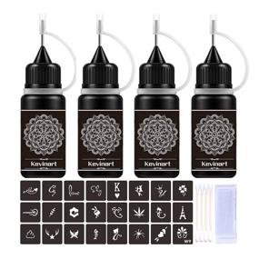 img 4 attached to 🎨 Kevinart Temp Tattoo Kit: 4 Bottles of Freehand Inks for Creative Body Art - Semi Permanent Tattoo Ink/Gel with Cute Designs, Adhesive Stencils - Ideal for Men, Women, Kids, Girls, Boys - Drawing Fun and Supplies