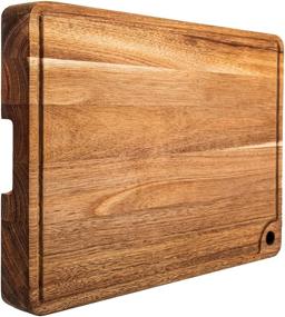 img 4 attached to 🔪 Versatile U-QE Wood Cutting Board: Premium Organic Acacia Butcher Block for Meat, Vegetables & Serving, with Deep Juice Groove & Grip Handles - 17x13x1.4''