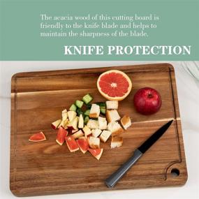 img 2 attached to 🔪 Versatile U-QE Wood Cutting Board: Premium Organic Acacia Butcher Block for Meat, Vegetables & Serving, with Deep Juice Groove & Grip Handles - 17x13x1.4''