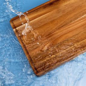 img 1 attached to 🔪 Versatile U-QE Wood Cutting Board: Premium Organic Acacia Butcher Block for Meat, Vegetables & Serving, with Deep Juice Groove & Grip Handles - 17x13x1.4''