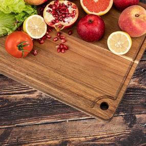 img 3 attached to 🔪 Versatile U-QE Wood Cutting Board: Premium Organic Acacia Butcher Block for Meat, Vegetables & Serving, with Deep Juice Groove & Grip Handles - 17x13x1.4''