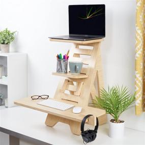 img 1 attached to Enhance Your Work from Home Experience with Ergonomic Wooden Standing Desk - Adjustable Height for Back Pain Relief