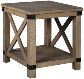 img 4 attached to Light Brown Farmhouse Square End Table with Crossbuck Details by Signature Design Ashley Aldwin