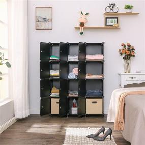 img 1 attached to 📦 ANWBROAD Cube Storage Organizer: Versatile 12-Cube DIY Plastic Closet Cabinet with Doors – Stylish Modular Storage Shelves for Bedroom, Living Room, Office - Black ULCS12BM